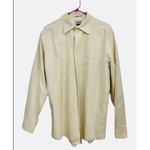 LL Bean Shirt Mens 16 Long Sleeve Button Front Yellow Pocket wrinkle resistant